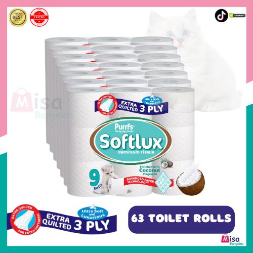 63 Toilet Rolls 3 Ply Softlux Coconut Scent 7 Pack*9 Rolls Flushable Disposable 63 Toilet Rolls 3 Ply Softlux Coconut Scent 7 Pack*9 Rolls Flushable Disposable